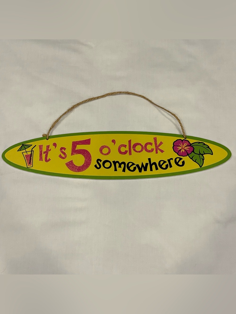 It's 5 O'Clock Somewhere Wall Hanging Sign Beachy Home Tiki Bar Cocktail Decor